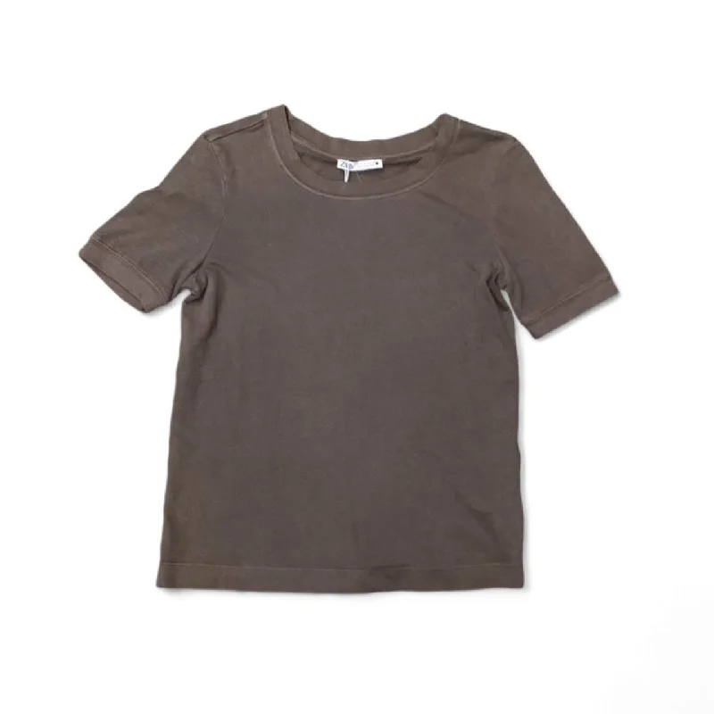 Top Short Sleeve Basic By Zara In Brown, Size: S