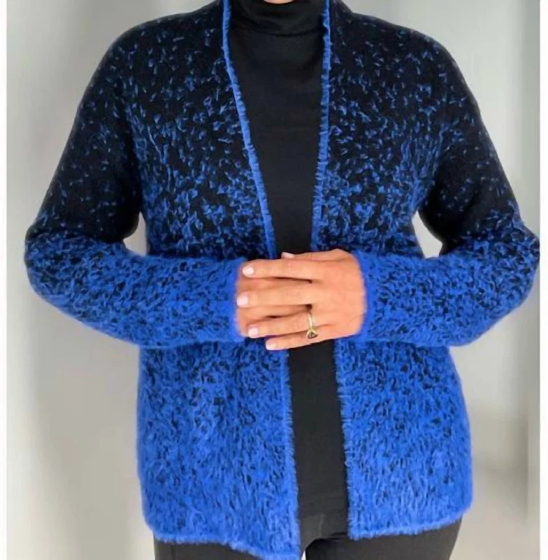 Fuzzy Cardigan In Royal/black