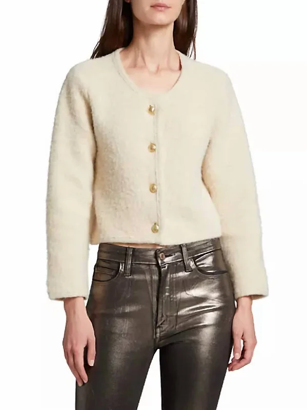 Keene Crewneck Cardigan In Oat/gold