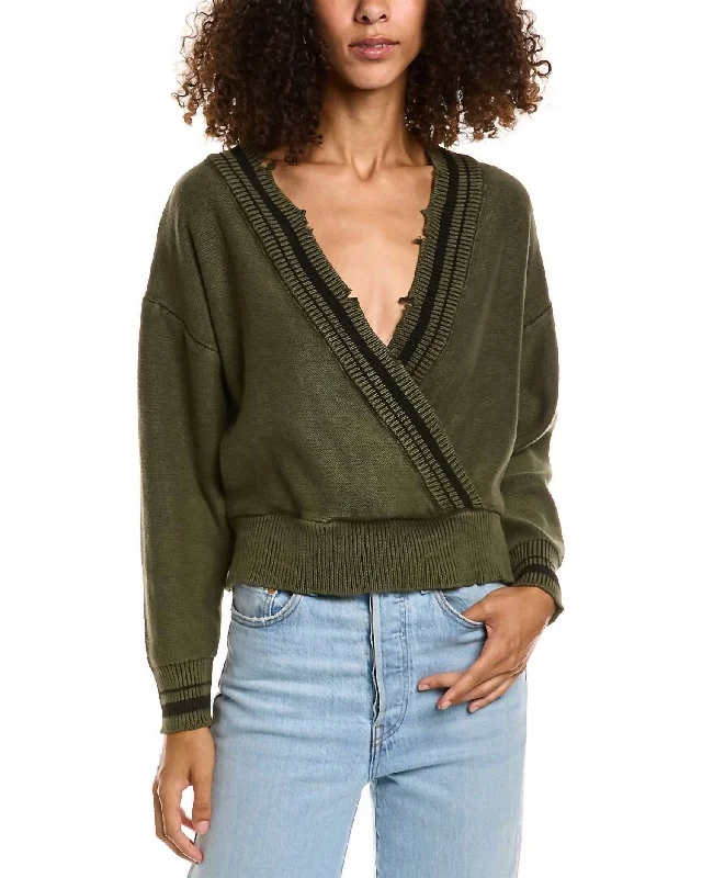 Surplice Varsity Sweater In Olive Black