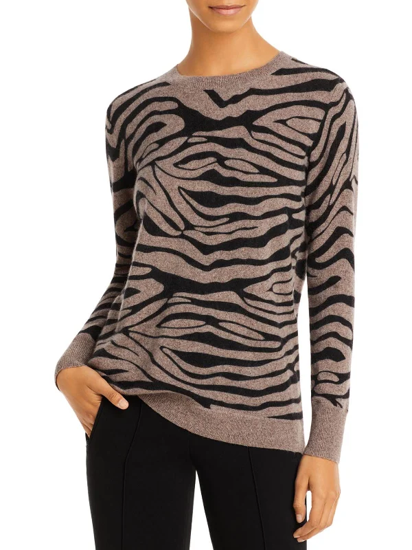 Womens Animal Print Cashmere Crewneck Sweater