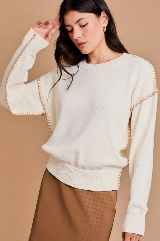 Camel Stitched Cream Sweater