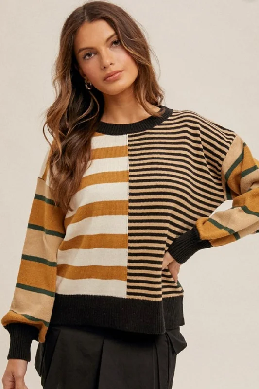 Green & Gold Mixed Striped Pullover