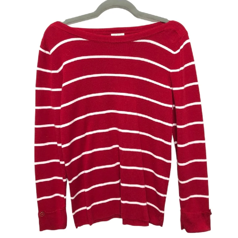 Top Long Sleeve By Talbots In Red & White, Size: L