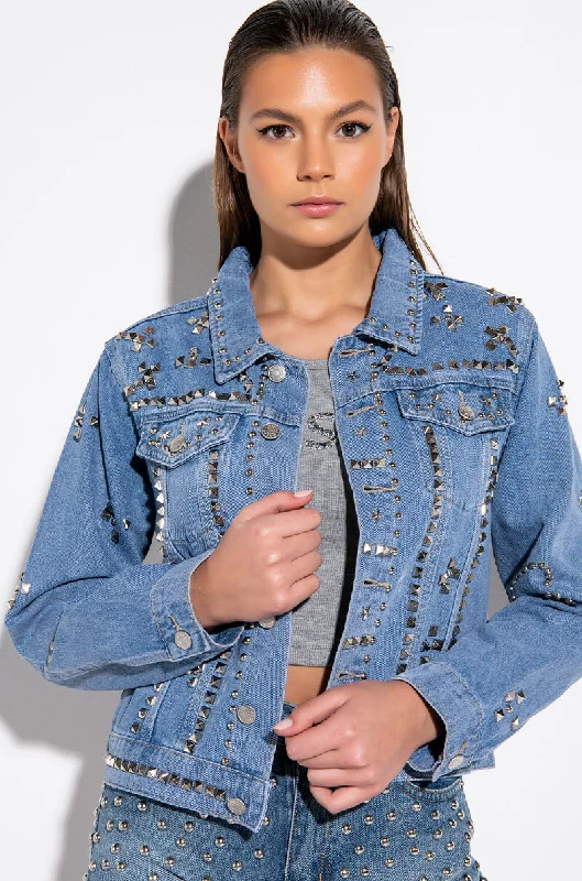 AZALEA WANG ERIKKA STUDDED DENIM JACKET