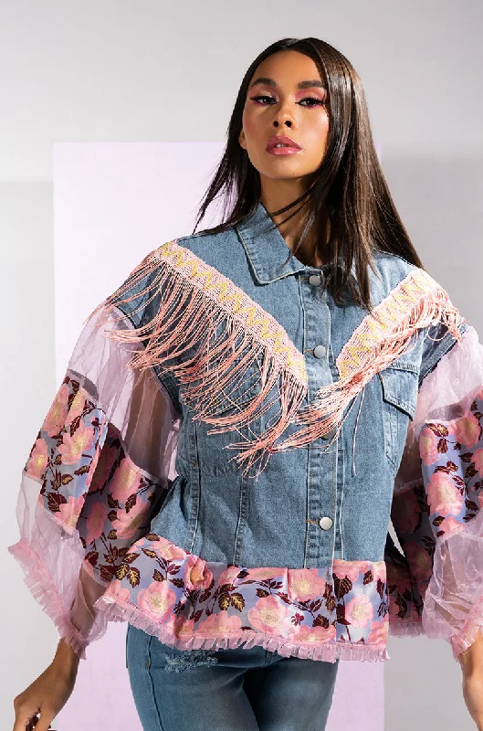 FRINGE EMBELLISHED DENIM JACKET