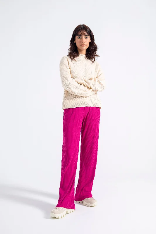 Flared Fit Ribbed Trousers with Side Pockets