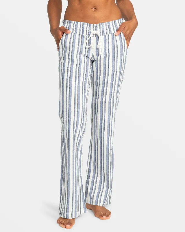 Oceanside Flared Beach Pants - Bijou Blue Small Silk Stripe